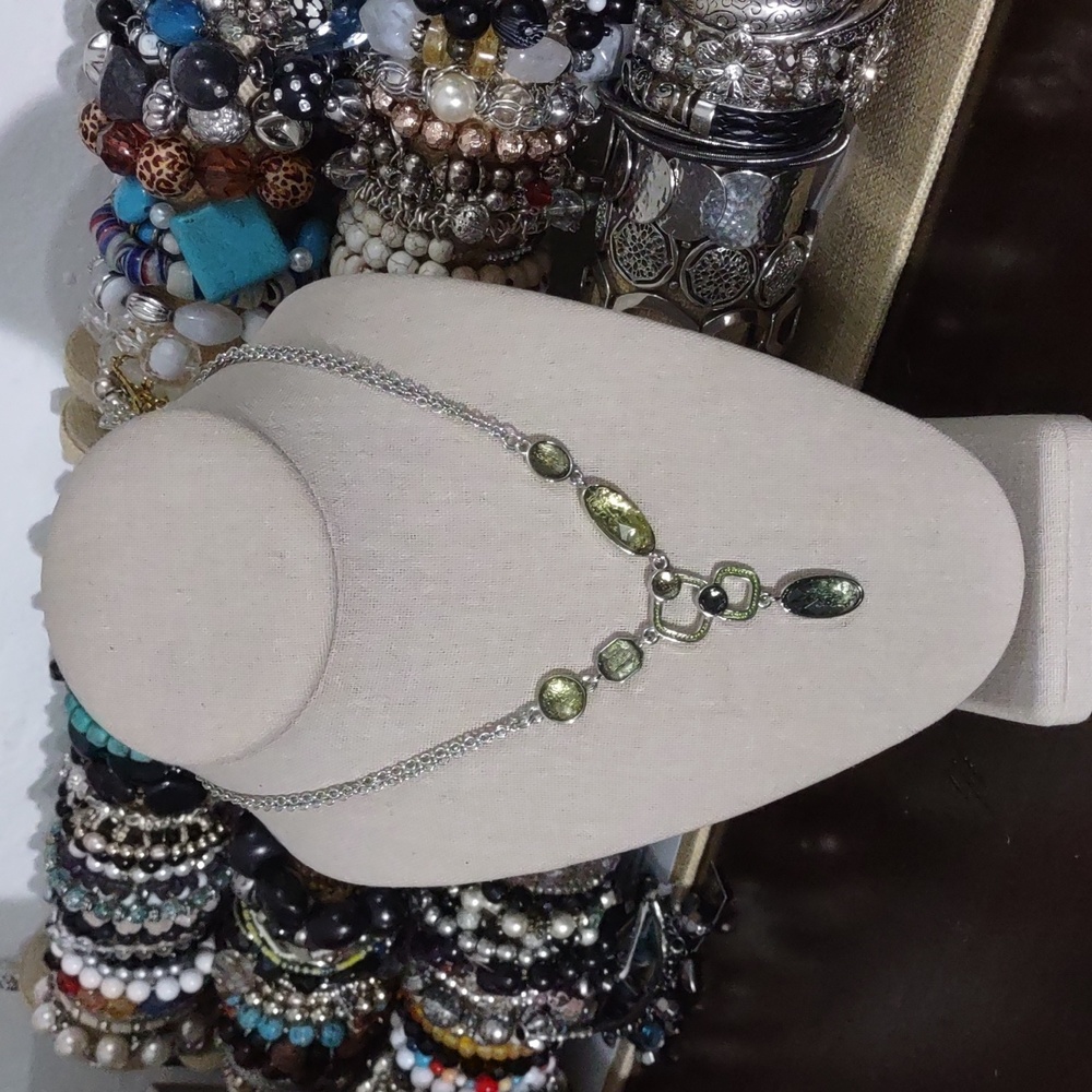 Lia Sophia Women's Gold and Green Stones Chain Necklace